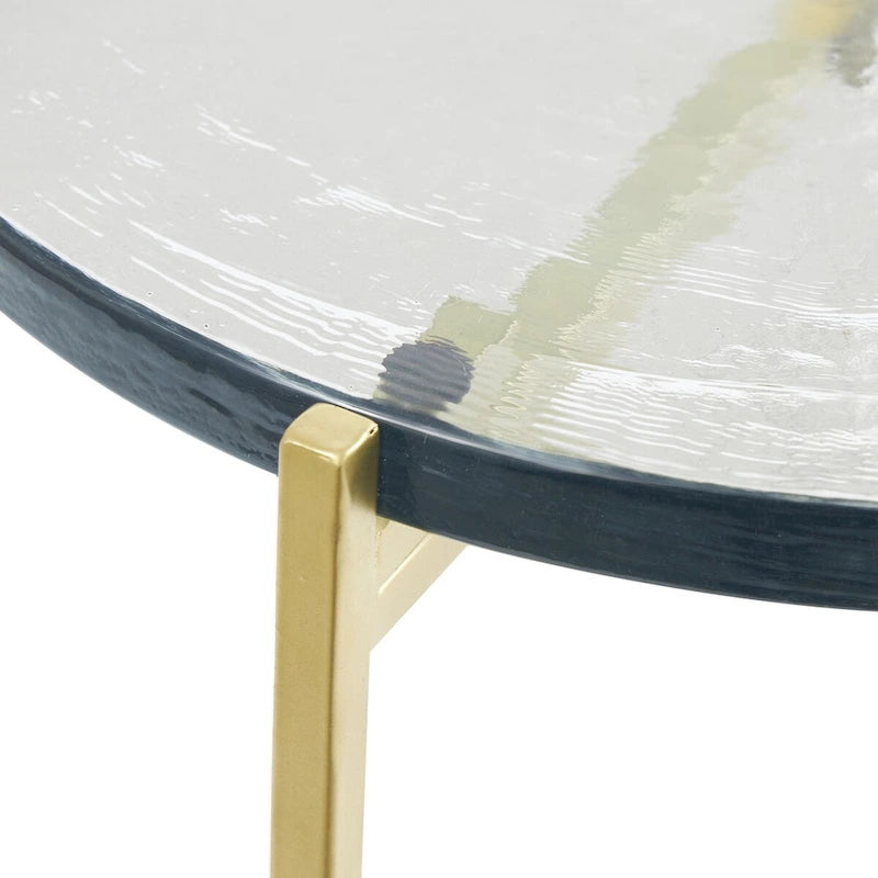 Table d’appoint à structure en X métallique / table d’appoint décorative (avec plateau en verre texturé) — doré ou noir
