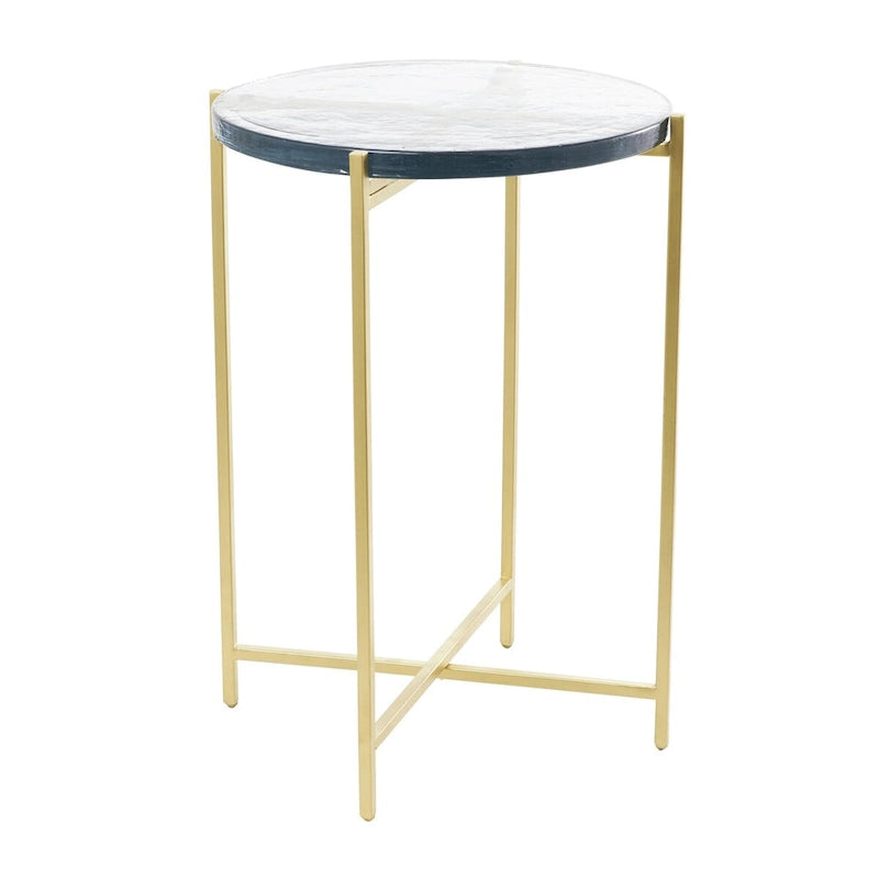 Table d’appoint à structure en X métallique / table d’appoint décorative (avec plateau en verre texturé) — doré ou noir