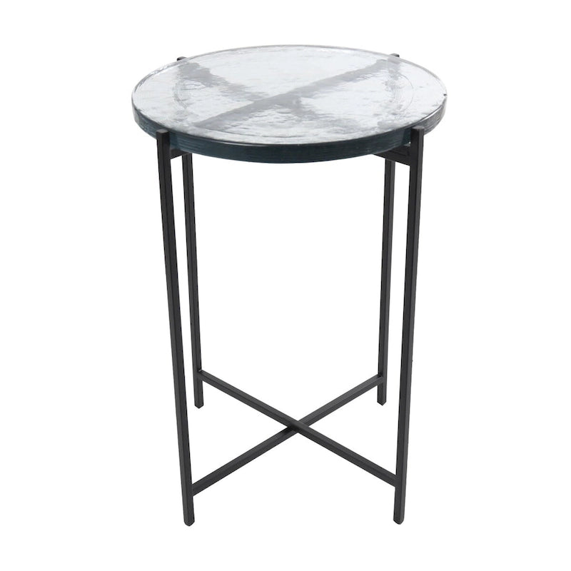 Table d’appoint à structure en X métallique / table d’appoint décorative (avec plateau en verre texturé) — doré ou noir