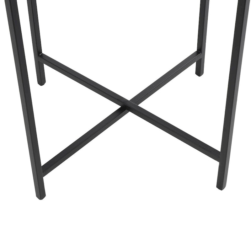 Table d’appoint à structure en X métallique / table d’appoint décorative (avec plateau en verre texturé) — doré ou noir