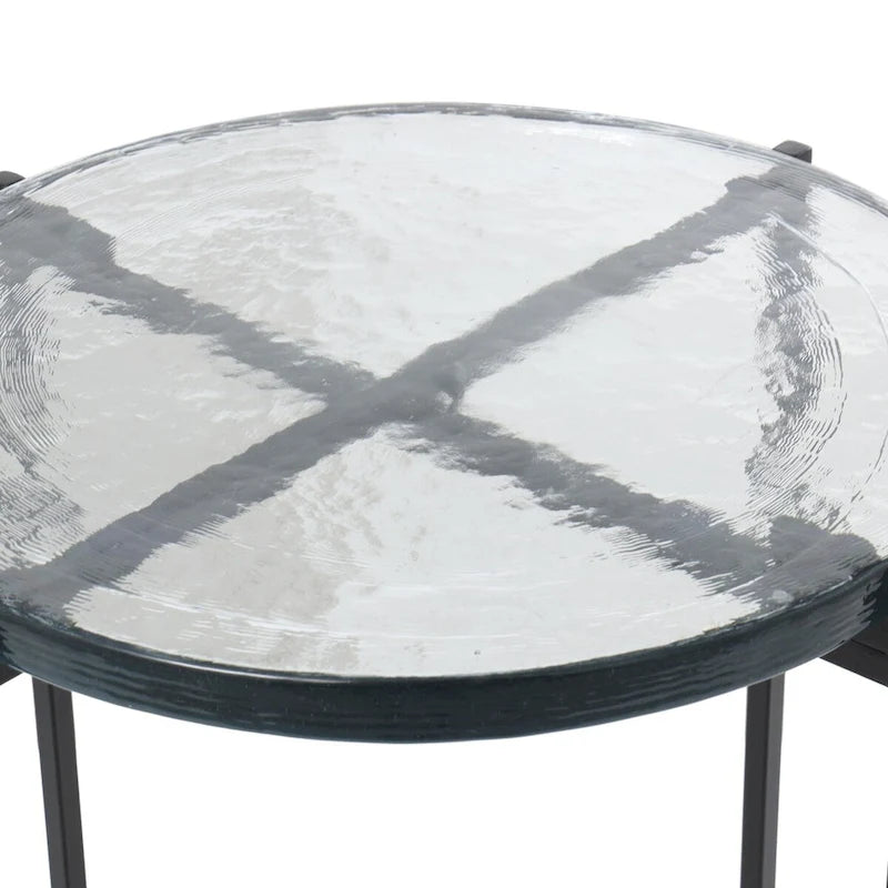 Table d’appoint à structure en X métallique / table d’appoint décorative (avec plateau en verre texturé) — doré ou noir