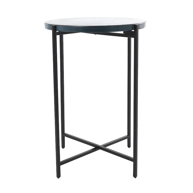 Table d’appoint à structure en X métallique / table d’appoint décorative (avec plateau en verre texturé) — doré ou noir