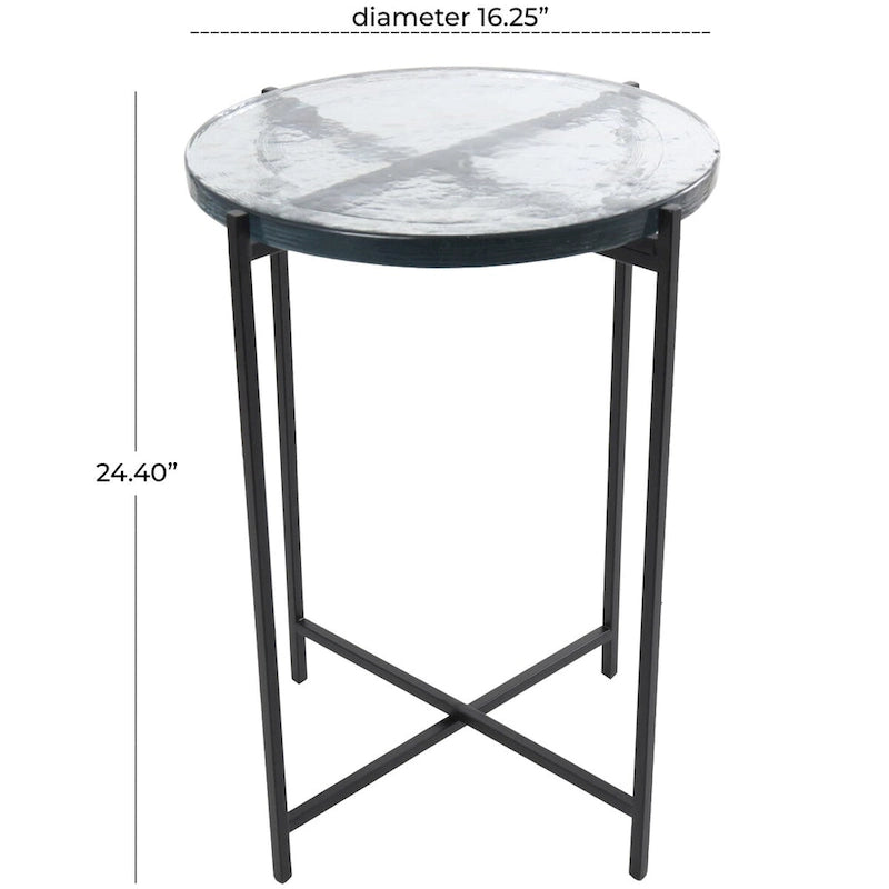 Table d’appoint à structure en X métallique / table d’appoint décorative (avec plateau en verre texturé) — doré ou noir